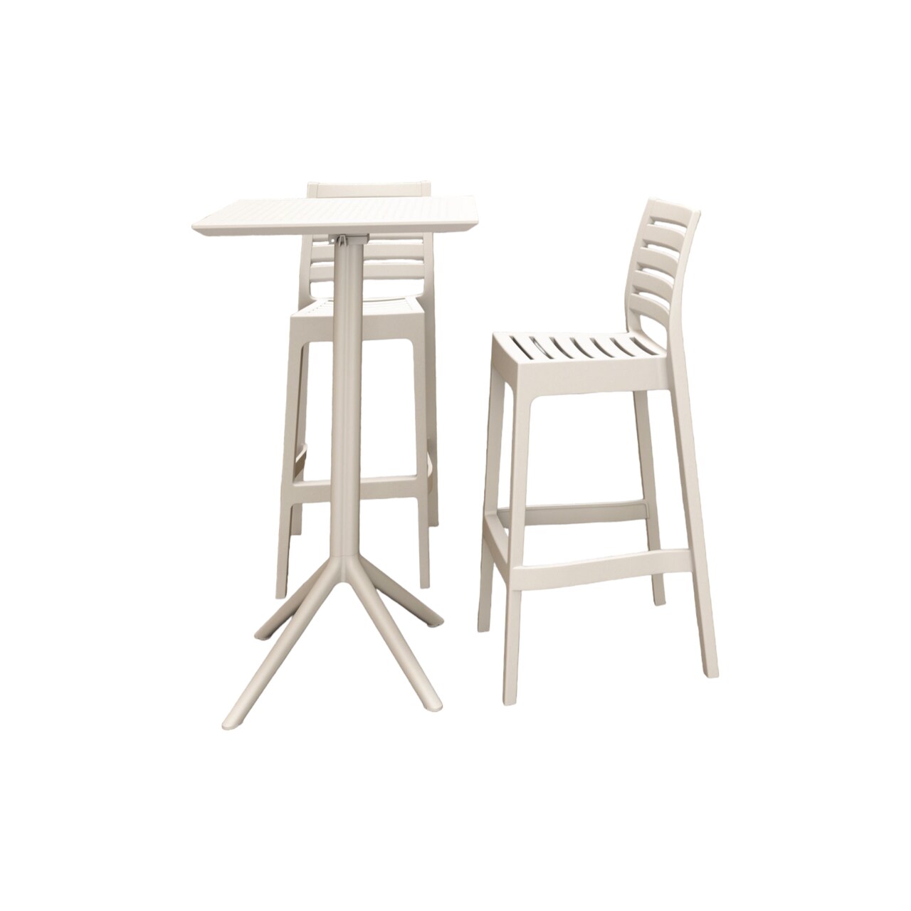 Luxury Commercial Living 3-Piece White Stackable Outdoor Patio Bar Set 42.5"